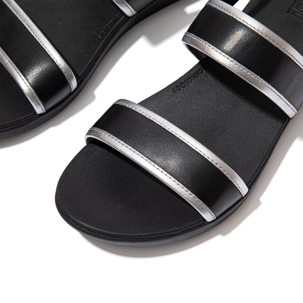 Fitflop Womens Sandals - Barra Metallic Back-strap - Black - 974-KFSJBX